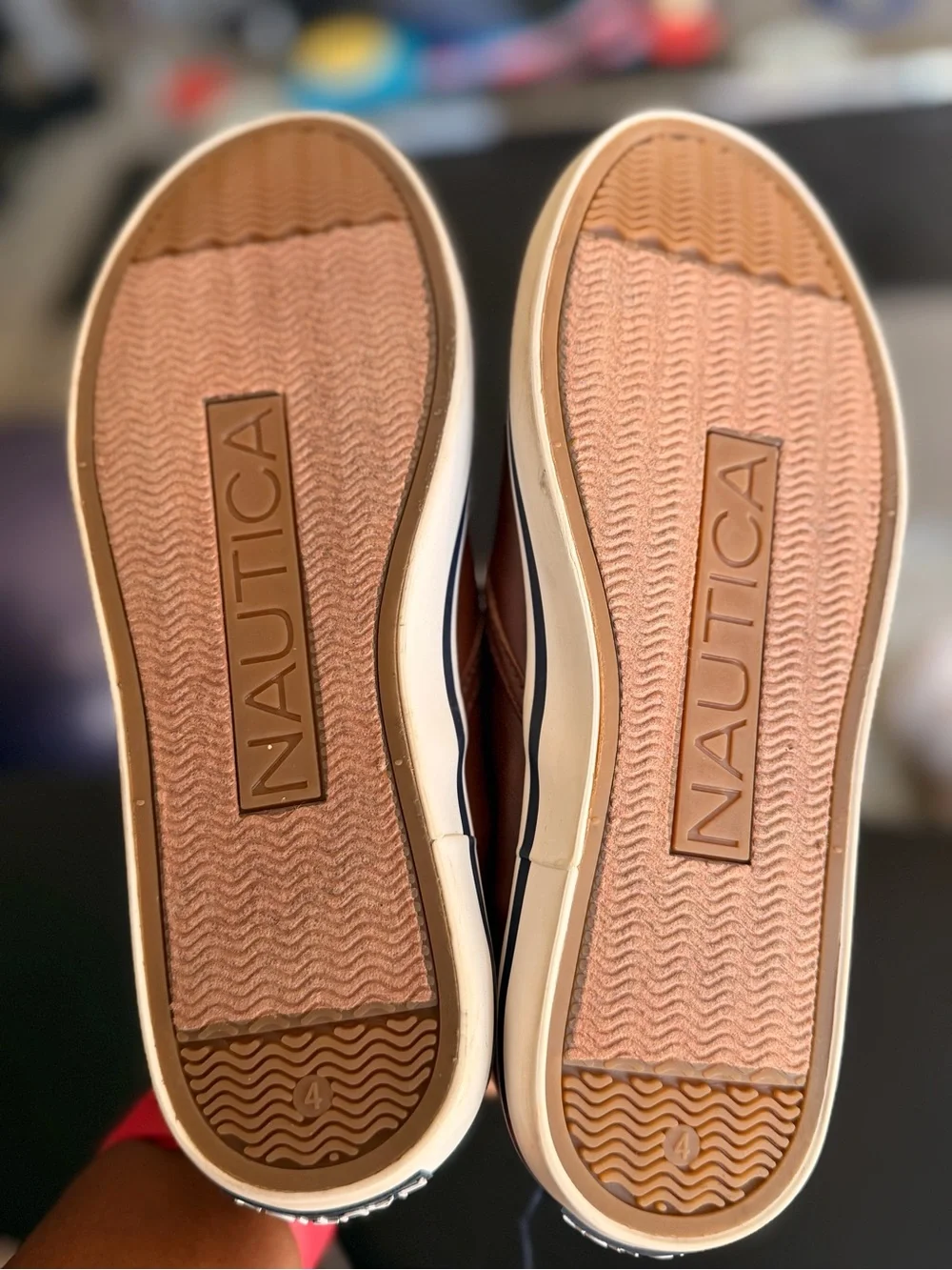 Nautica Boys Brown Slip-On Moccasins with White Sole